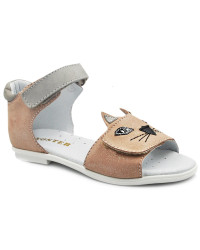 Sandały Buty Mido 31-06 róż brokat Dziewczęce Sandałki na Rzep z ozdobnym Kotkiem