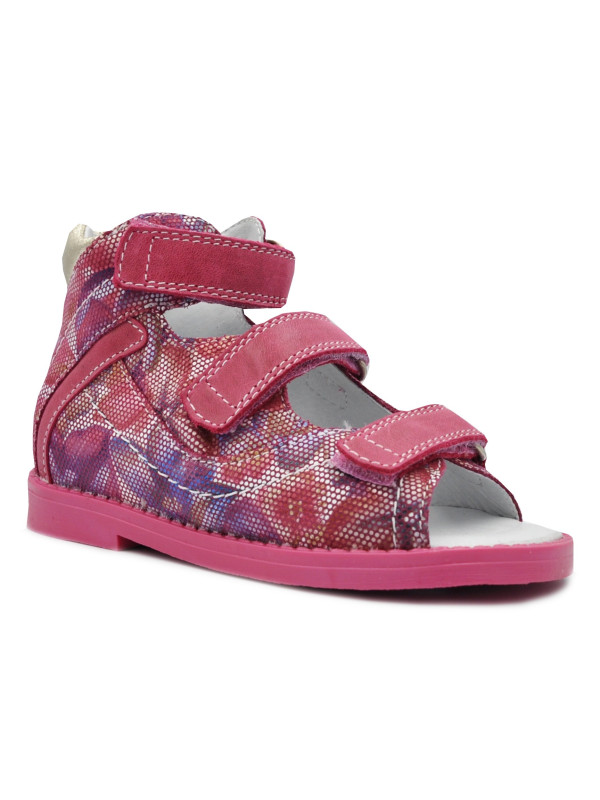 Sandały Buty Mido 800 Dziewczęce Sandały na Rzepy kwiaty-róż