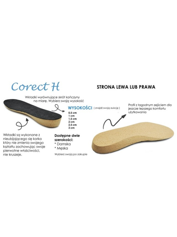 Wkładka Ortopedyczna Wyrównująca Prawa Szeroka Skrót 2,5cm CORRECT H