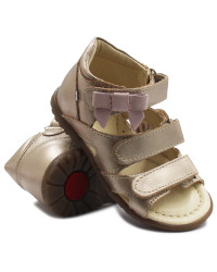 Sandały Buty Emel e 2090a-2 Dziewczęce Sandałki na Rzepy z Kokardką - Metaliczny kolor