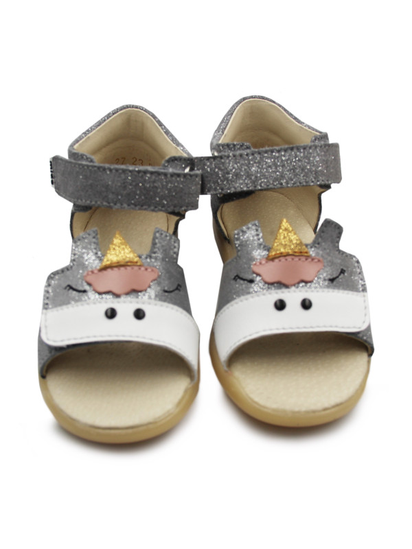 Sandały Dla Dziewczynki Z Jednorożcem Mido 21-27 Szary-Satyna