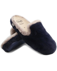 Futrzane kapcie damskie na zimę Scholl Maddy Double Med mf309081048 Navy Blue