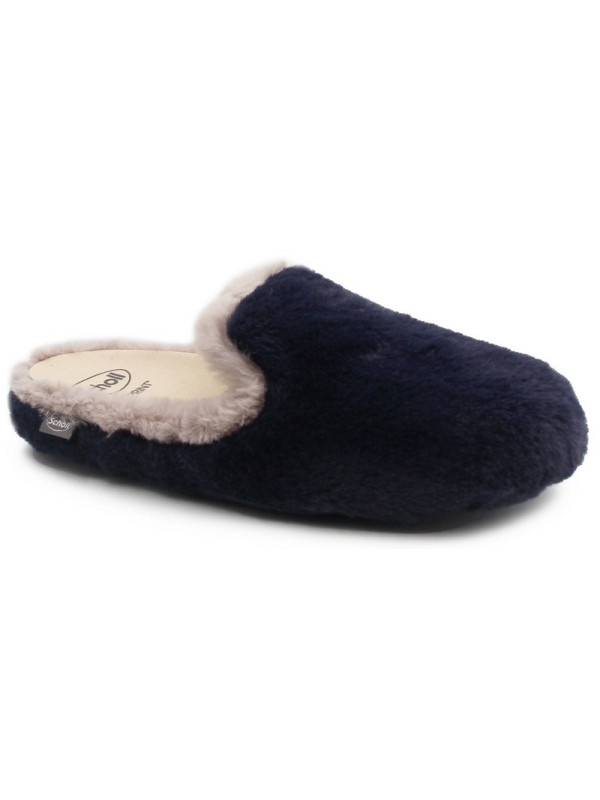 Futrzane kapcie damskie na zimę Scholl Maddy Double Med mf309081048 Navy Blue