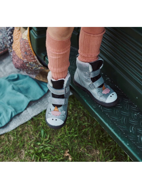 Buty Zimowe Dla Dziewczynki Ocieplane z Jednorożcem Mido 22-27 Szary Satyna