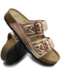 Metaliczne klapki dla kobiet na lato do pracy Scholl bora 2 straps med MF312661853