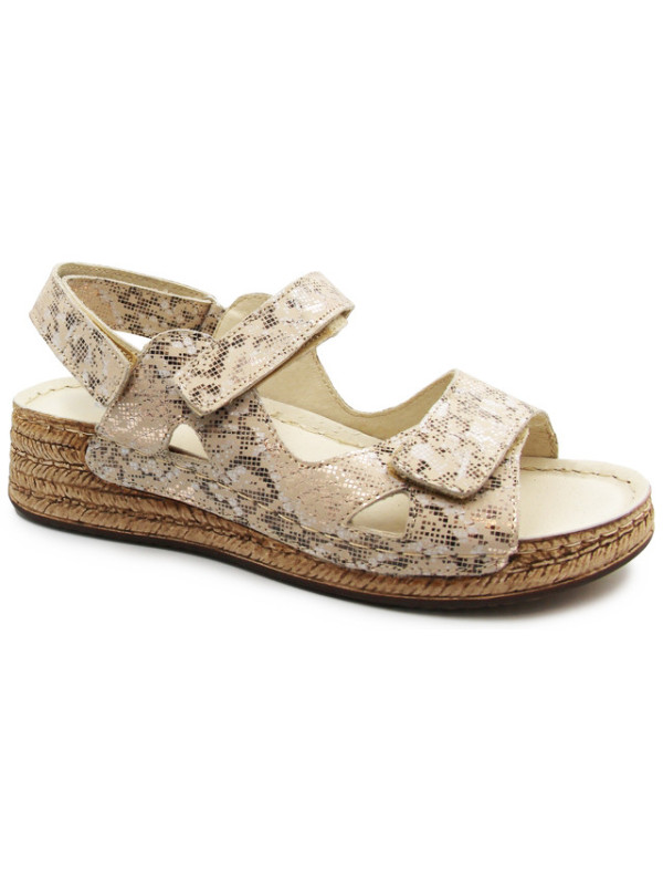 Sandały Damskie Skórzane Lekki Obcas Helios 138 Ecru