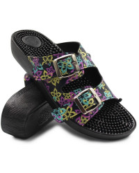 Klapki Damskie Masująca Wkładka Kwiaty 03/C2F Nero/Iris SILVA