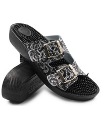 Klapki Damskie Masujące Stopy Fakirki 03/C2F Pizzo Bianco/Nero SILVA