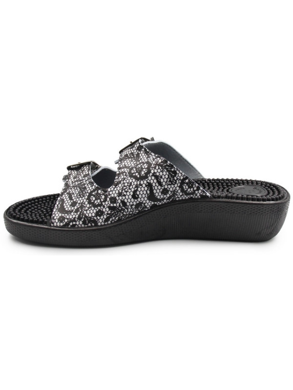 Klapki Damskie Masujące Stopy Fakirki 03/C2F Pizzo Bianco/Nero SILVA