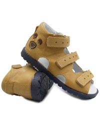 Kapcie ortopedyczne z misiem dla chłopca do przedszkola Kornecki OR 16 rudy skóra