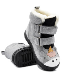 Buty Zimowe Dla Dziewczynki Ocieplane z Jednorożcem Mido 22-27 Szary Satyna