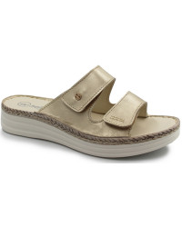 Klapki dla kobiet do pracy na lato wakacje skórzane Helios 122 złoty