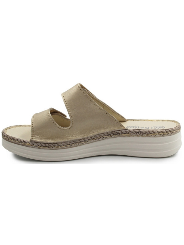 Klapki dla kobiet do pracy na lato wakacje skórzane Helios 122 złoty