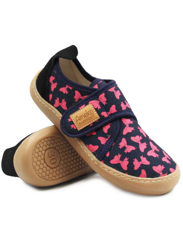 Kapcie Dla Dziewczynki Do Szkoły i Przedszkola Barefoot Ameko Piko Kokardki
