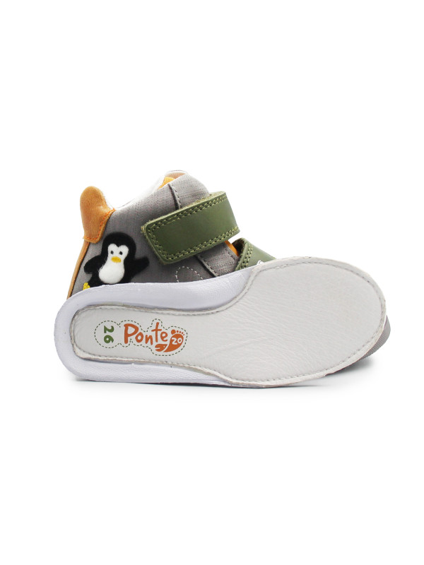 Buty Na Wiosnę Dla Chłopczyka z Pingwinkiem za Kostkę Trzewiki PONTE DA06-5-2863 Dark Grey