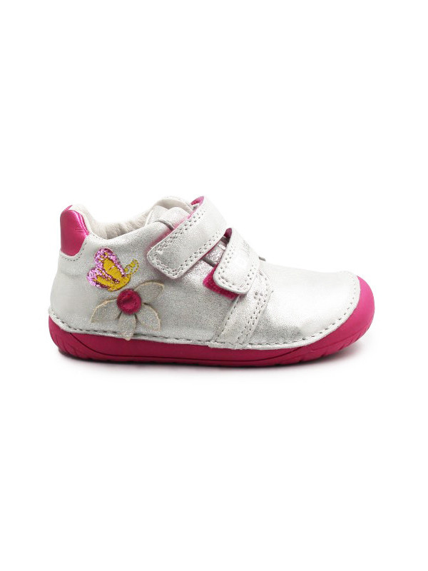 Dziewczęce Buty Na Wiosnę z Motylkiem Barefoot Błyszczące DD STEP S070-52656BT White