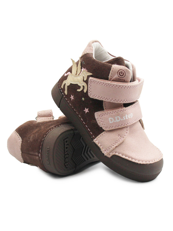 Dziecięce Buty Na Wiosnę Dla Dziewczynek LED z Jednorożcem DD STEP A068-52459AM Chocolate