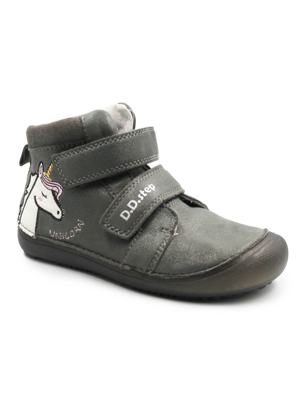 Buty Dziewczęce Na Wiosnę z Jednorożcem Świecące w Ciemności BAREFOOT DD STEP A063-52815M Dark Grey