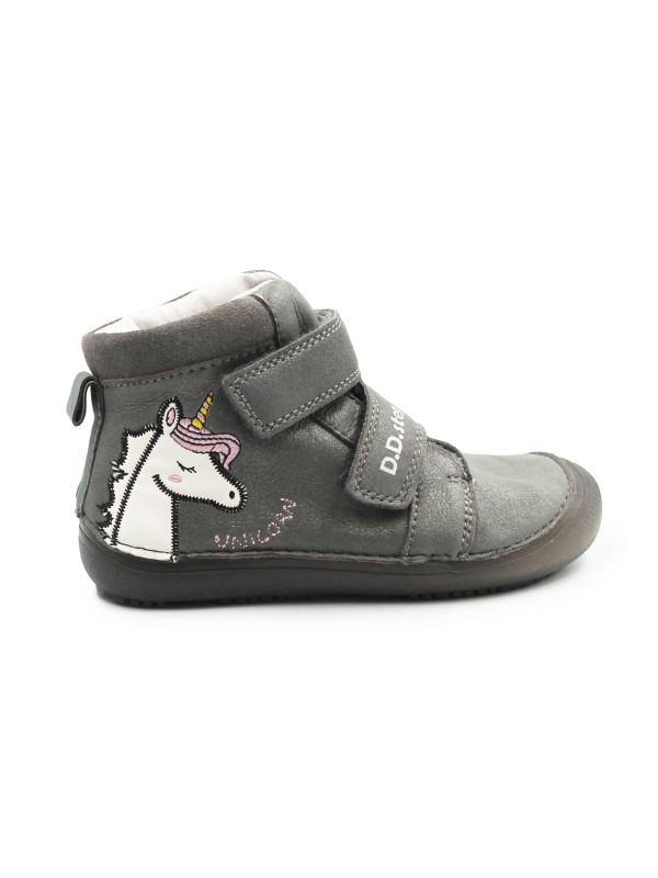 Buty Dziewczęce Na Wiosnę z Jednorożcem Świecące w Ciemności BAREFOOT DD STEP A063-52815M Dark Grey