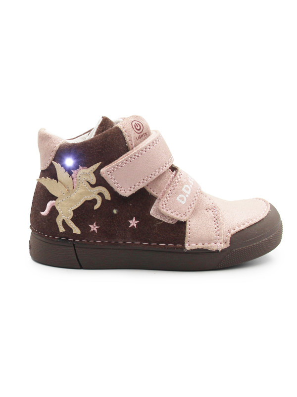 Dziecięce Buty Na Wiosnę Dla Dziewczynek LED z Jednorożcem DD STEP A068-52459AM Chocolate