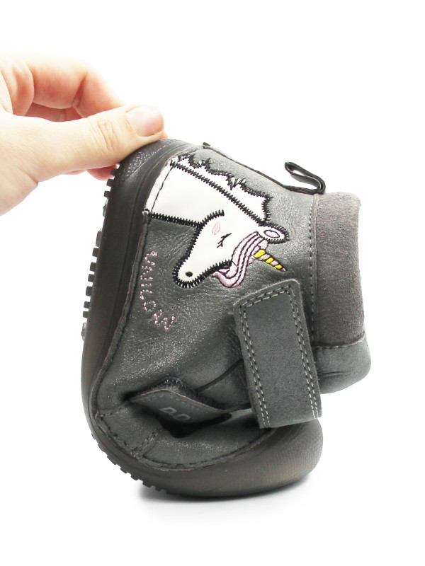 Buty Dziewczęce Na Wiosnę z Jednorożcem Świecące w Ciemności BAREFOOT DD STEP A063-52815M Dark Grey