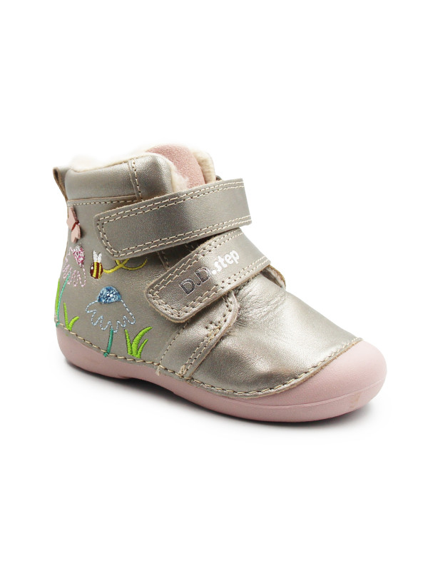 Buty Na Zimę Dla Dziewczynek w Kwiatuszki Motylki DD STEP W015-52997V Bronze