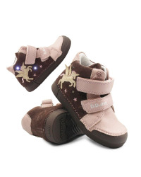 Dziecięce Buty Na Wiosnę Dla Dziewczynek LED z Jednorożcem DD STEP A068-52459AM Chocolate