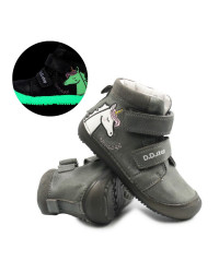 Buty Dziewczęce Na Wiosnę z Jednorożcem Świecące w Ciemności BAREFOOT DD STEP A063-52815M Dark Grey