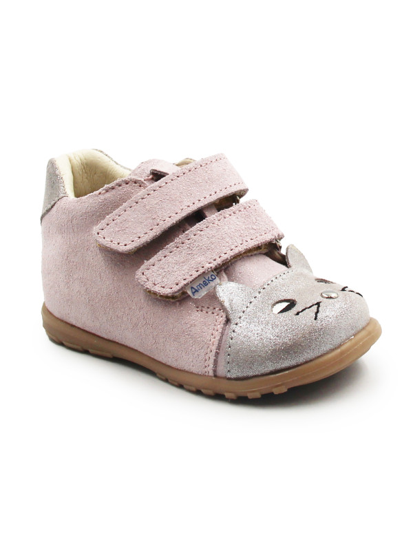 Buty Na Wiosnę Dla Dziewczynki Różowe z Kotkiem Ameko Kiti Pudrowy Pyłek