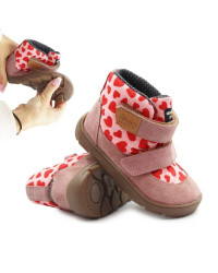 Różowe Buty Dla Dziewczynki Ocieplane za Kostkę Barefoot Ameko Elon Hearts