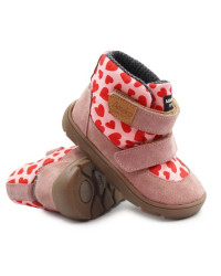 Różowe Buty Dla Dziewczynki Ocieplane za Kostkę Barefoot Ameko Elon Hearts