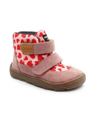 Różowe Buty Dla Dziewczynki Ocieplane za Kostkę Barefoot Ameko Elon Hearts