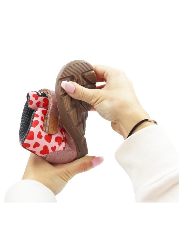 Różowe Buty Dla Dziewczynki Ocieplane za Kostkę Barefoot Ameko Elon Hearts