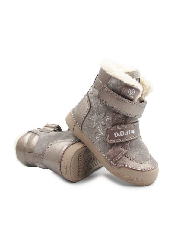 Dziewczęce Buty Zimowe Ocieplane LED Futerko DD STEP W068-52745AM Bronze