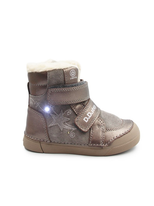 Dziewczęce Buty Zimowe Ocieplane LED Futerko DD STEP W068-52745AM Bronze