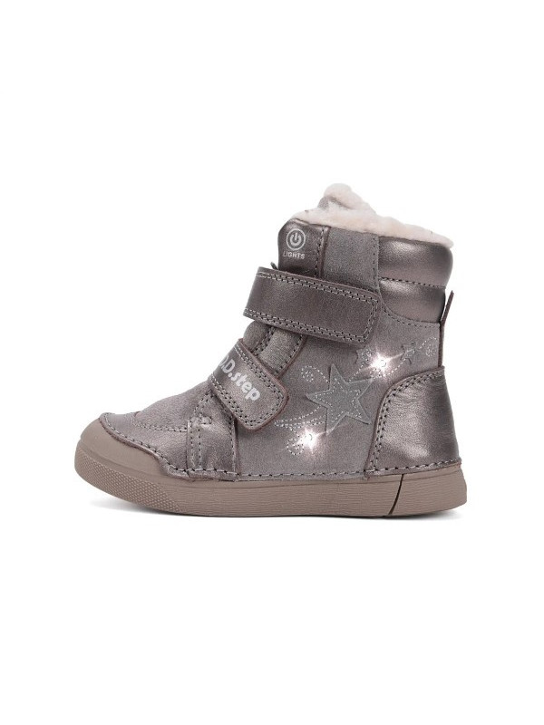 Dziewczęce Buty Zimowe Ocieplane LED Futerko DD STEP W068-52745AM Bronze