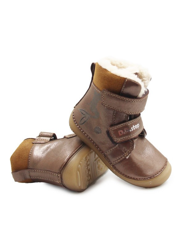 Zimowe Buty Dla Dziewczynki Świecące w Ciemności Barefoot DD STEP W063-52263BM Chocolate