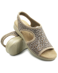 Sandały na lato do pracy z miękkiej tkaniny dla kobiet w panterkę Sanital-Flex 8022.17